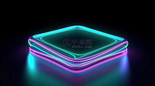 蓝绿色抽象背景图片_发光霓虹灯框架在黑暗中照明，采用 3D 设计
