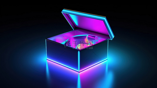 充满活力的发光蓝色礼品盒，带开盖，令人惊叹的 3D 渲染