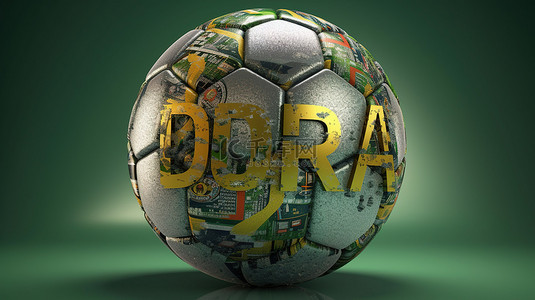 巴西足球杯背景图片_以“巴西”一词塑造的足球纹理的 3D 渲染