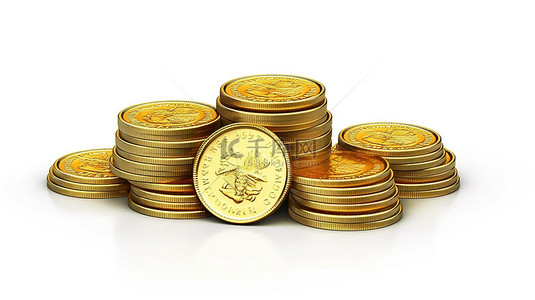 3d 渲染金色俄罗斯卢布硬币隔离在白色背景