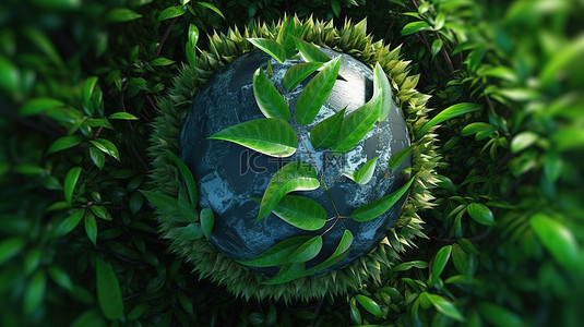 3D 渲染中绿叶的树冠摇篮地球