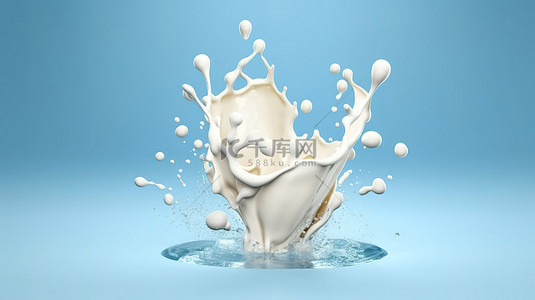 蓝色的小路背景图片_蓝色背景上溅有牛奶的化妆品 3D 渲染图像