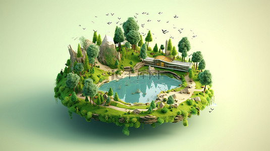绿色化工背景图片_描绘生态概念的 3d 插图
