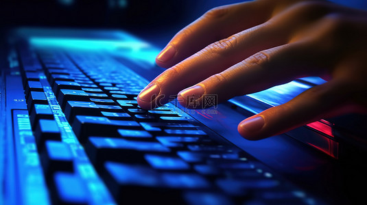 手指框背景图片_3d 渲染电脑键盘与忙碌的手指