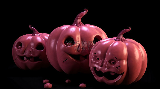 藝術節背景图片_现代万圣节插画，粉红色 3D 渲染南瓜头在深色背景下