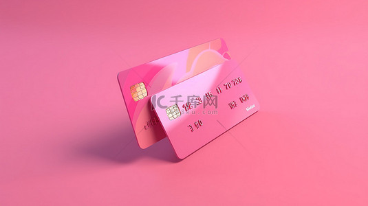 粉红色背景下银行卡的三维渲染