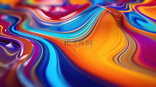 充满活力的流体在 3D 螺旋上流动，在现代抽象背景下具有迷幻色彩