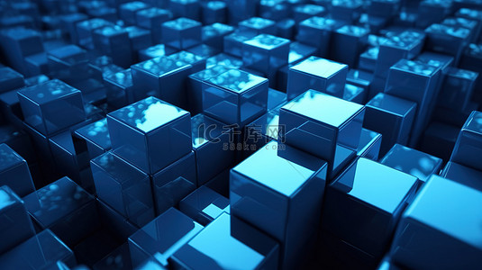 惊叹框背景图片_以 3D 渲染的蓝色立方体，打造令人惊叹的壁纸