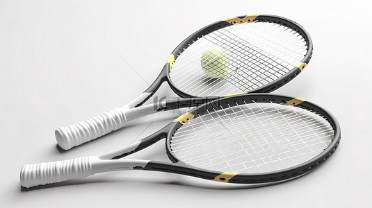体育剪影背景图片_白色背景下的一个网球和两个 3d 渲染的球拍