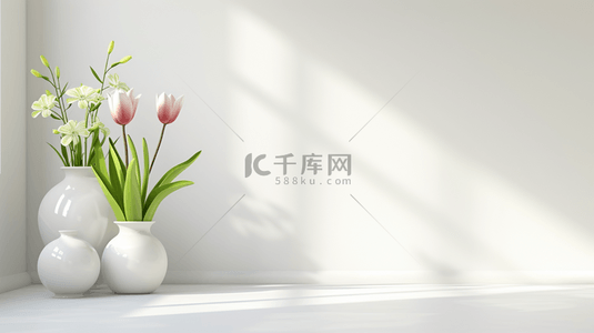 里美背景图片_白色简约花瓶里插花朵的背景12