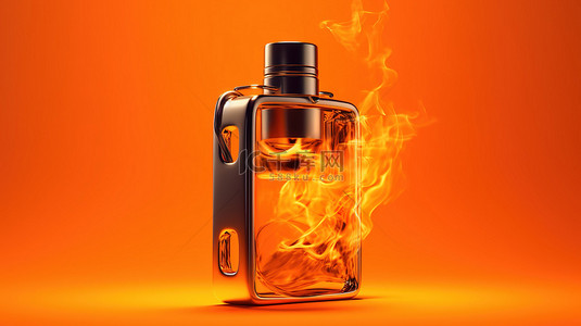 橙色背景插画背景图片_橙色背景与 3D 渲染单色打火机液体