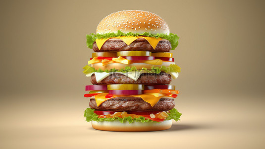 卡通汉堡背景图片_高耸的汉堡包的 3d 呈现器