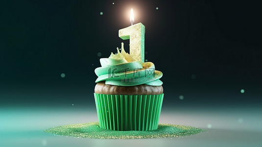 祝福蜡烛背景图片_3d 渲染薄荷绿蛋糕庆祝生日