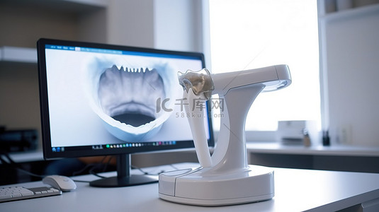 医生办公室背景图片_牙医办公室先进的牙科技术 3D 扫描仪和监视器