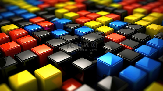 五颜六色的形状背景图片_充满活力的立方体块在单色同行 3D 渲染中脱颖而出