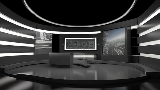 虚拟新闻演播室的插图 3D 背景