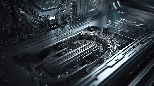 工业科幻背景背景图片_3d 渲染中的科幻金属技术背景