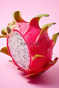火龙果切块背景图片_粉红色背景下成熟的火龙果