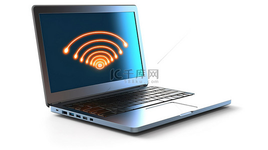 無線上網背景图片_在白色背景上隔离的启用 wifi 的笔记本电脑的 3d 插图