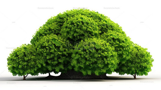 生态景观设计白色背景上绿色灌木的 3D 图像