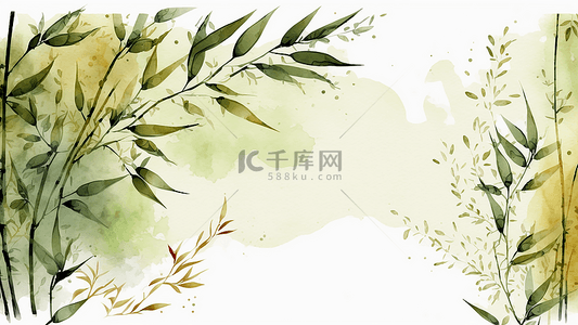 中国水墨风植物背景图片_竹子黄色水彩