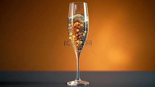 充满闪闪发光的气泡的香槟长笛的 3D 渲染
