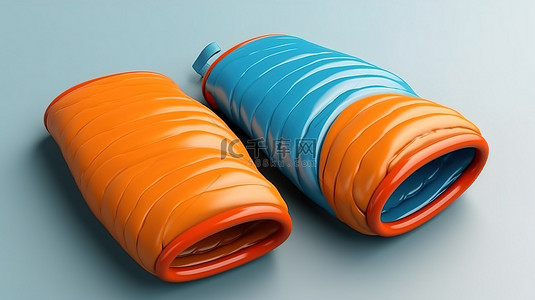 蓝色手套背景图片_蓝色和橙色烤箱手套模型的独立 3D 渲染