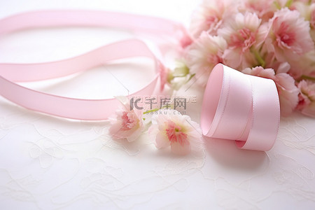 卡片婚礼背景图片_幸福的婚礼丝带与粉红色的花朵照片
