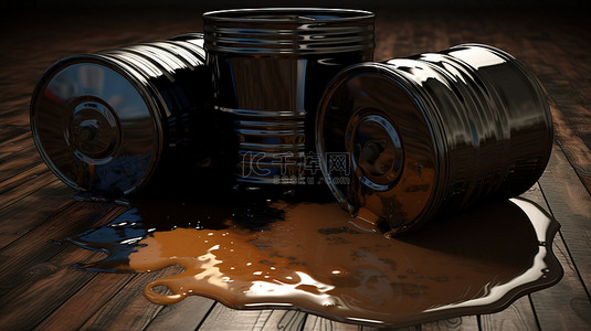 石油泄漏背景图片_3d 中的三重油桶泄漏
