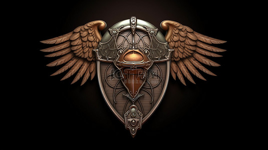 欧洲纹章背景图片_带翼剑和青铜盾的 3d 渲染