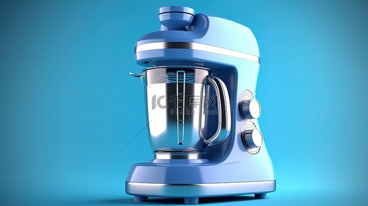 电动搅拌机创新蓝色背景 3D 渲染上的现代厨房电器