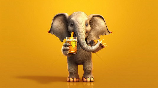 大象插画背景图片_异想天开的 3D 大象拿着啤酒和扩音器，气氛俏皮