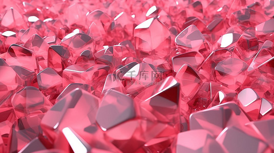 粉红色玻璃中的几何形状以 3D 呈现的令人惊叹的抽象插图