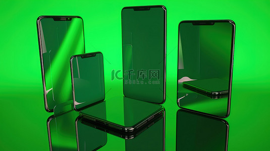 手机绿色背景背景图片_绿屏 3d 智能手机呈现在绿色背景下旋转 易于定制的计算机生成图像