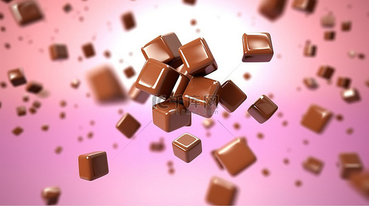 充满活力的牛奶巧克力糖果在 3D 插图中飙升