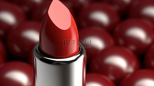 妩媚红唇背景图片_闪闪发光的红色和银色特写口红的 3D 插图