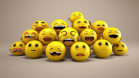 微笑表情背景图片_一组表情符号中的 3D 渲染表情符号人物面孔
