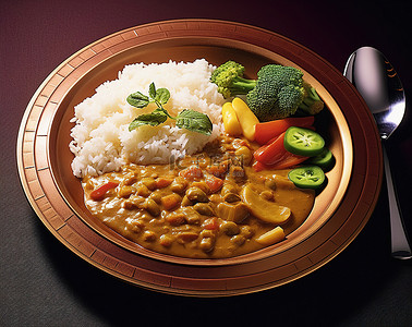 咖喱盘，上面有米饭和蔬菜