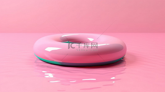 夏季游泳圈背景图片_简约 3D 渲染粉色背景充气游泳圈供暑假使用