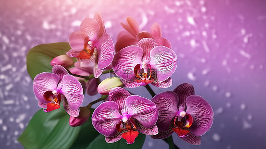 绽放鲜花背景图片_精致的兰花花束在 3D 渲染中细腻纹理的背景下