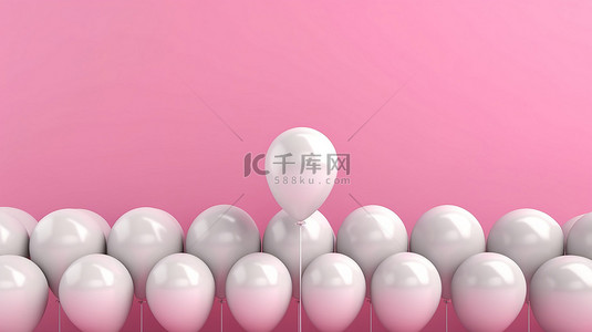 红色标题框背景图片_白色气球包围着一个气球，作为粉红色背景 3D 渲染上挑战或领导力的象征