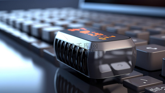 计算机键盘背景图片_计算机键盘上带有气候控制符号的散热器特写数字无线恒温阀的 3D 渲染
