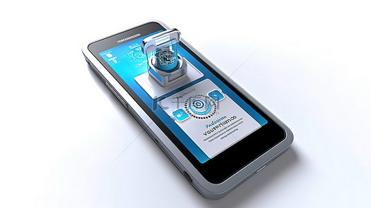 智能手机上白色背景上显示的疫苗接种护照的 3D 插图