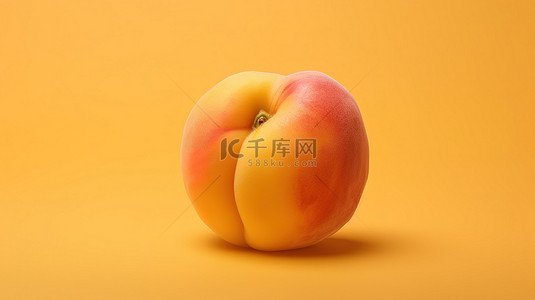 黄色背景美食背景图片_充满活力的黄色背景上桃子的 3D 插图