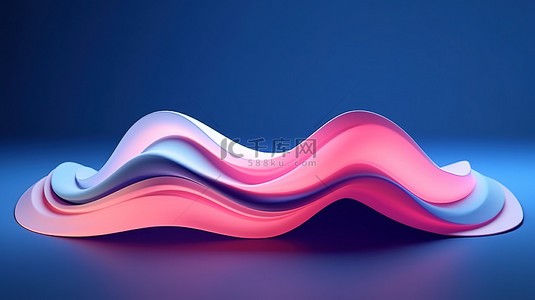 蓝色海浪形状背景图片_具有抽象粉色波浪形状的双色调蓝色背景的 3D 渲染