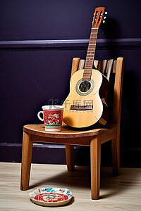 坐在椅子上的人背景图片_咖啡杯和吉他坐在椅子上
