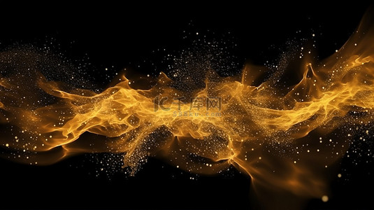 金色粒子在神奇的灰尘背景中流动 3d 渲染