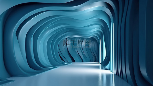 蓝色透视背景图片_1抽象墙波的豪华蓝色3D建筑效果图