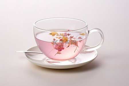 配花背景图片_粉红色的茶杯，配有三种彩色宝石