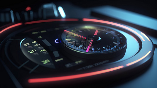 车速表信用评级量表低风险概念，由带指示器的 3D 控制面板图标表示